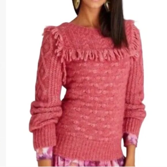 LoveShackFancy Kingston Rose Pink Fringes Alpaca Wool Sweater Women's Size S !! - Picture 2 of 12